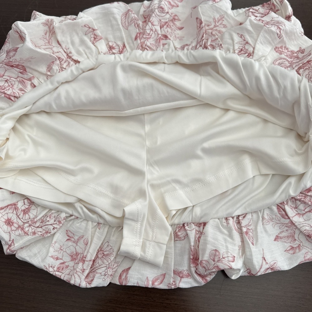 Love Tree Pleated Floral Skort Skirt Beige Pink Side Zip Elastic Waist Size M - Picture 8 of 10